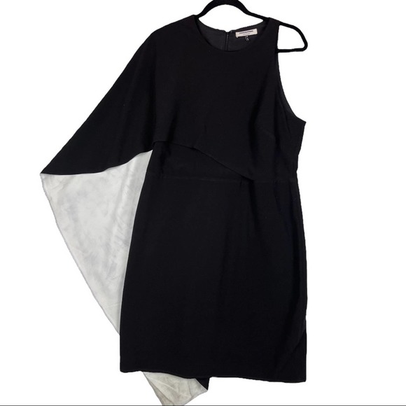 HALSTON HERITAGE Flowy Cape Sleeve Asymmetric Black Mini Dress Size 14 - Picture 4 of 8